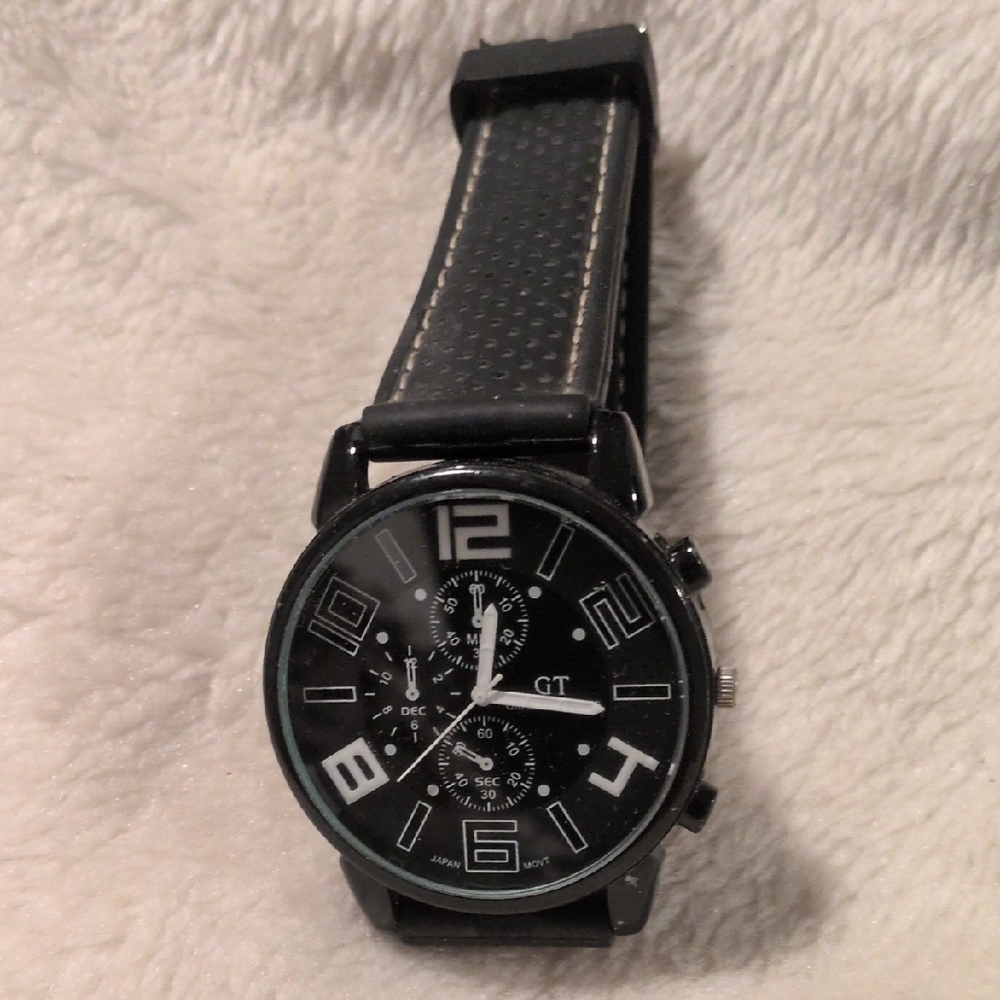 Black Leather Strap Men's Watch